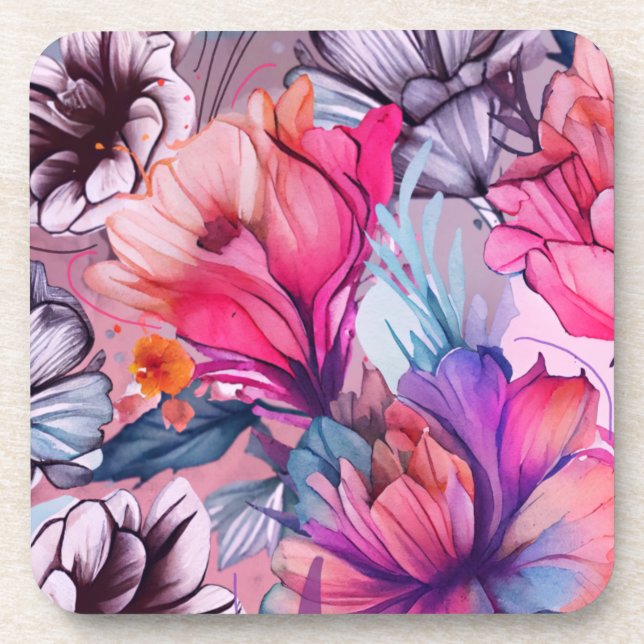 Porta-copo Olá, Primavera Felicidade, Flores Púrpuras Rosa (Frente)