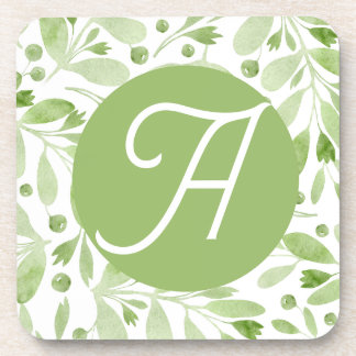 Porta-copo Olive Leaves and Initial beverage coaster
