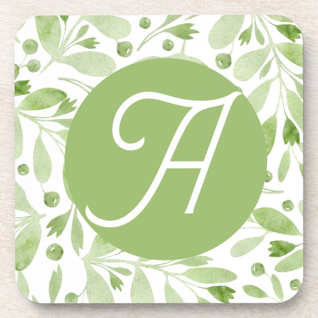 Porta-copo Olive Leaves and Initial beverage coaster (Frente)