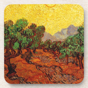 Porta-copo Oliveiras com céu amarelo e sol