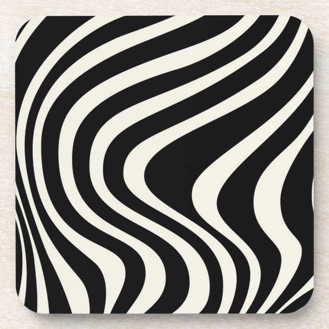 Porta-copo Ondas de estilo retrô preto e branco (Frente)