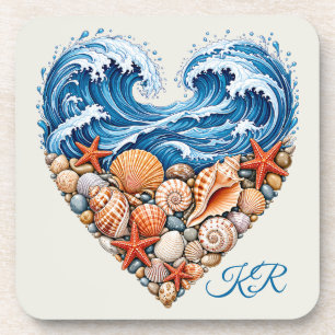Porta-copo Ondas do Coração do Oceano Conchas – Personalize C