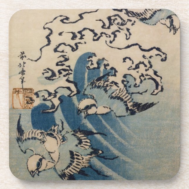 Porta-copo Ondas e pássaros, c.1825 (impressão do woodblock (Frente)
