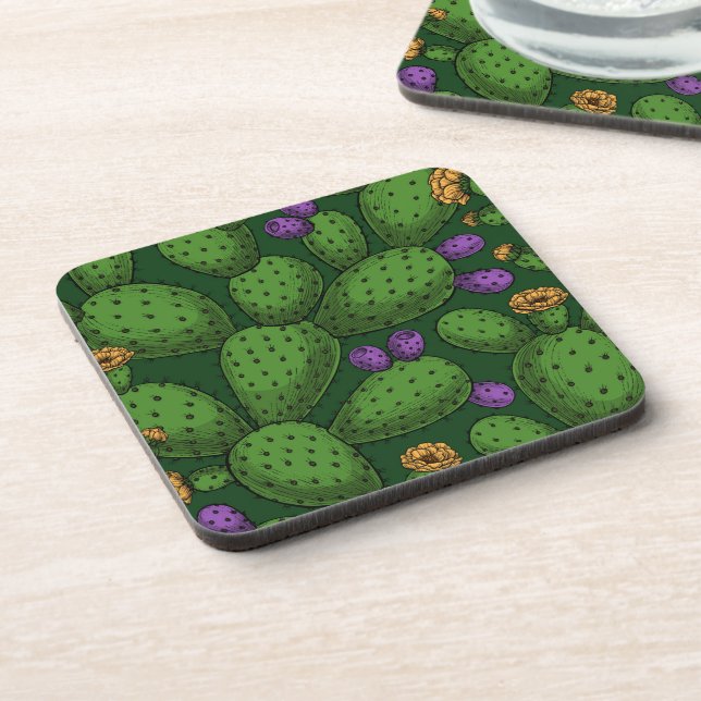 Porta-copo Opuntia florescente em verde escuro (Left Side)