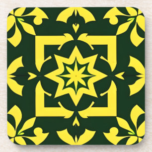 Porta-copo Ornamento Floral Amarelo em Fundo Verde