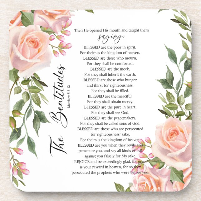 Porta-copo Os Rosas de Escrituras Beatitudes Matthew 5:3-12 (Frente)