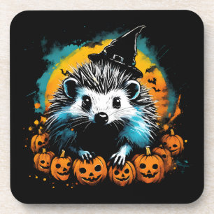 Porta-copo ouriço de Halloween e abóboras fofos