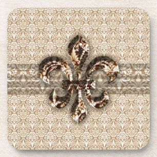 Porta-copo Ouro Fleur De Lis com Cor damasco Cream