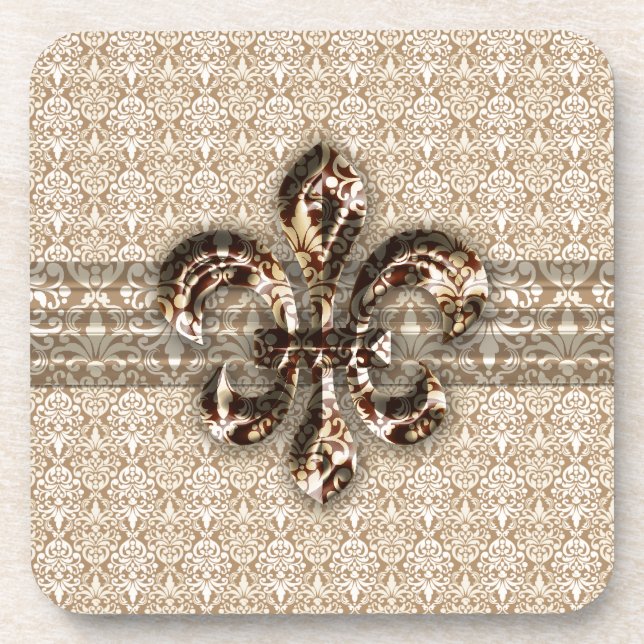 Porta-copo Ouro Fleur De Lis com Cor damasco Cream (Frente)