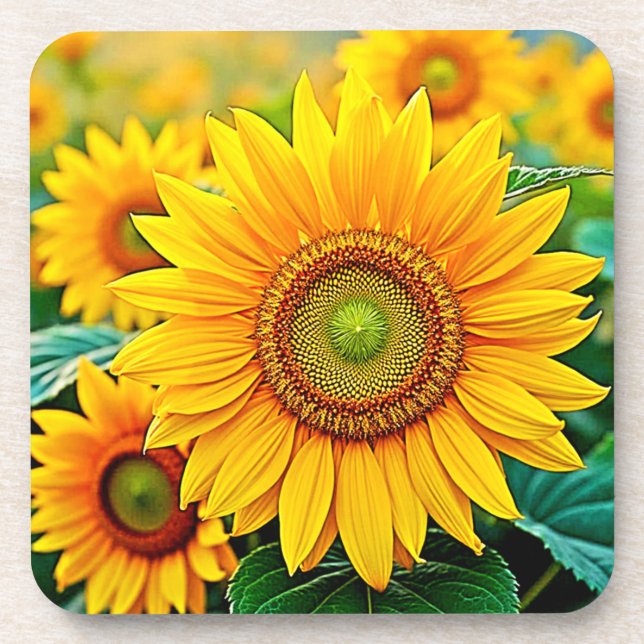 Porta-copo Ouro Sunflower Field Serenity Design (Frente)