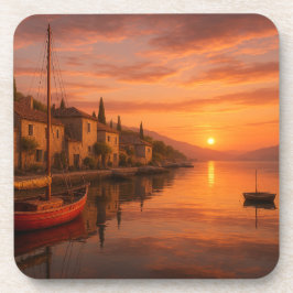 Porta-copo Ouro Sunset Sobre Vila Costeira