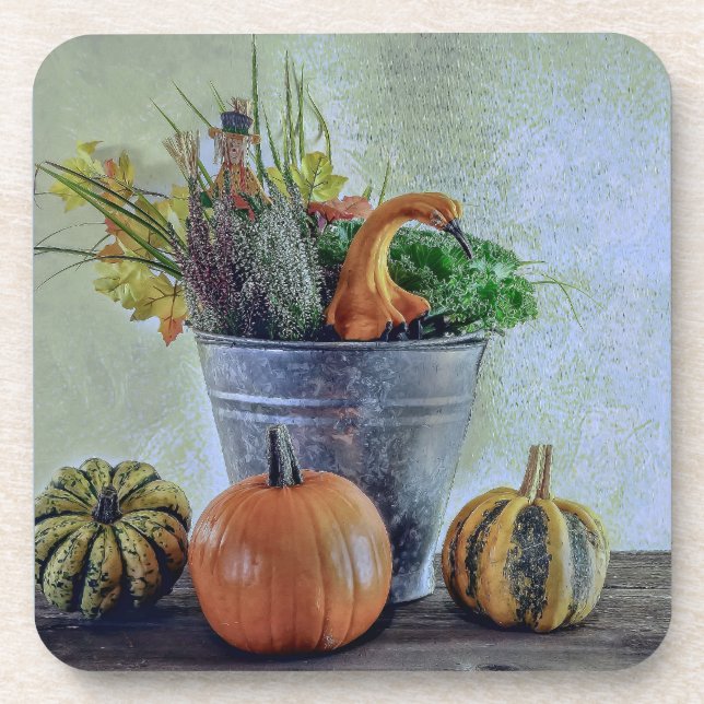 Porta-copo Outono ainda vive com abóboras, flores (Frente)