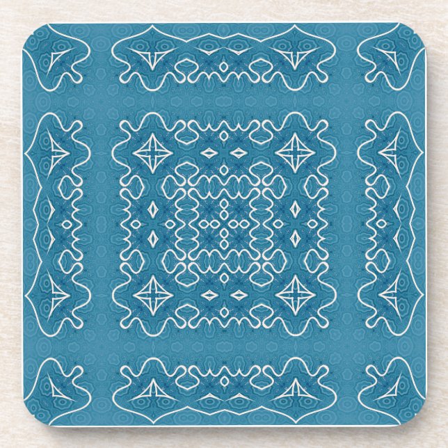 Porta-copo Padrão Azulejo Ornamental Azul - Geométrico (Frente)