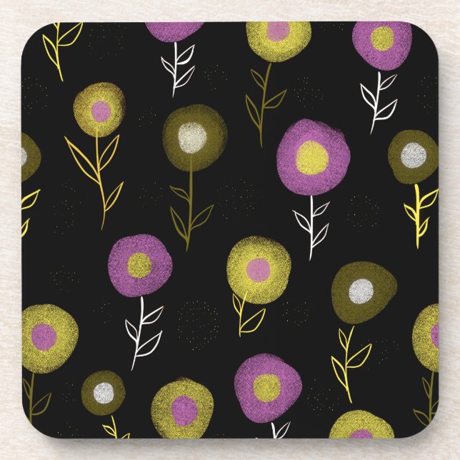 Porta-copo Padrão Botânico na moda Floral Escuro (Frente)