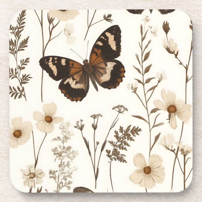 Porta-copo Padrão Caprichoso de Borboleta e Flor (Frente)