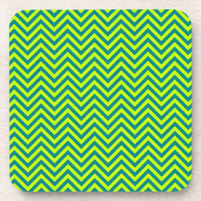 Porta-copo Padrão Chevron Teal E Verde limão (Frente)