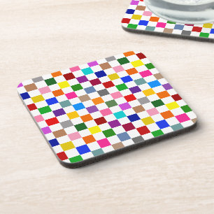 Porta-copo Padrão Colorido de Xadrez em Branco
