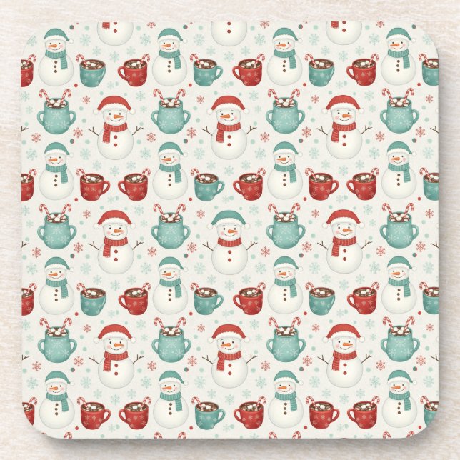 Porta-copo Padrão contínuo de Natal com boneco de neve e caca (Frente)