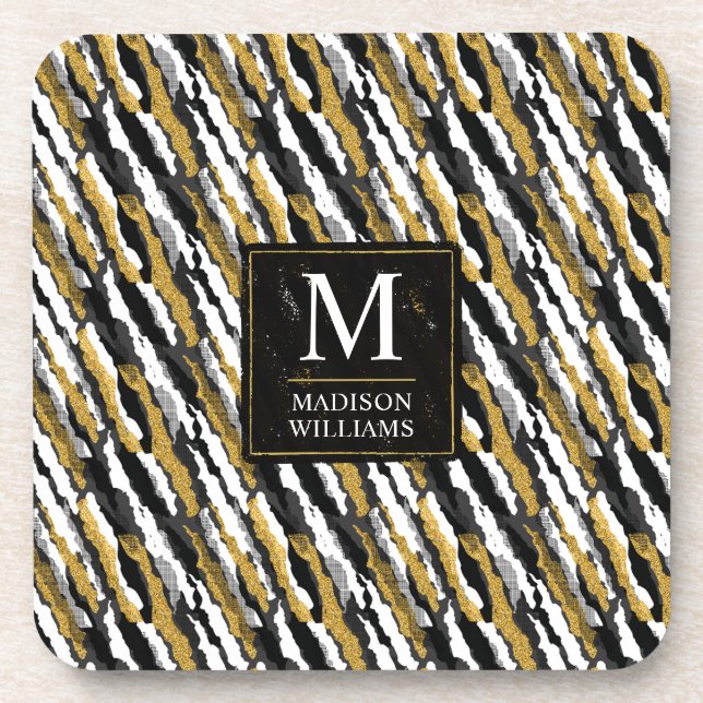 Porta-copo Padrão de Animal Zebra Branco com Brilho Dourado e (Frente)