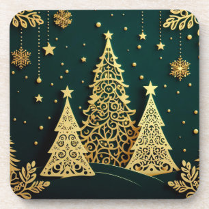Porta-copo Padrão de Árvore de Natal Dourada Elegante