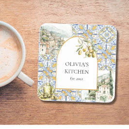 Porta-copo Padrão de Azulejo Amarelo-do-Mediterrâneo-Olival