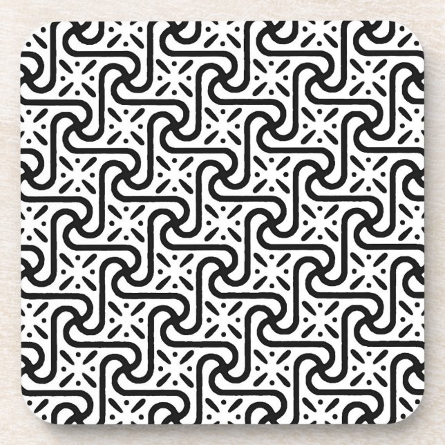 Porta-copo Padrão de azulejo egípcio, preto e branco (Frente)