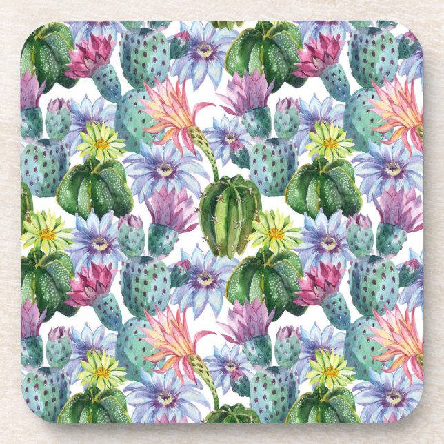 Porta-copo Padrão De Cactus Com Aquarela Pintada À Mão (Frente)