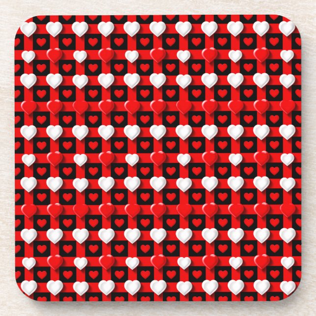 Porta-copo Padrão de Coração Vermelho e Branco (Frente)