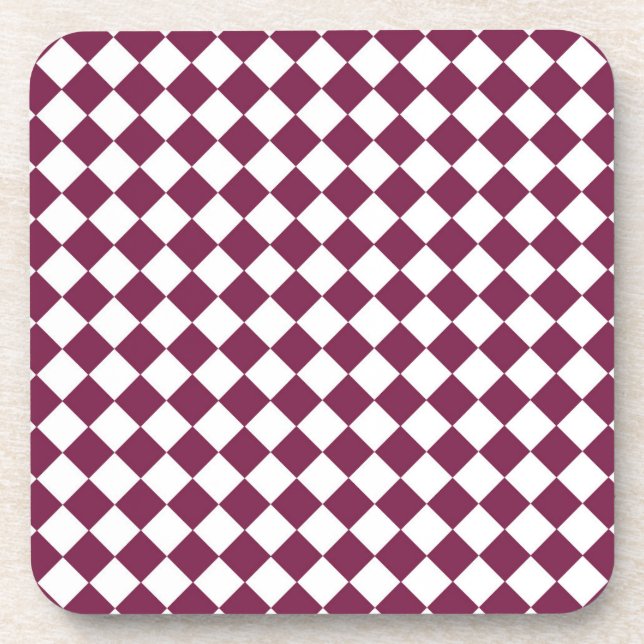 Porta-copo Padrão de diamante xadrez branco Borgonha (Frente)
