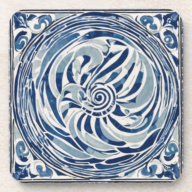 Porta-copo Padrão de espiral branco azul 02 (Frente)