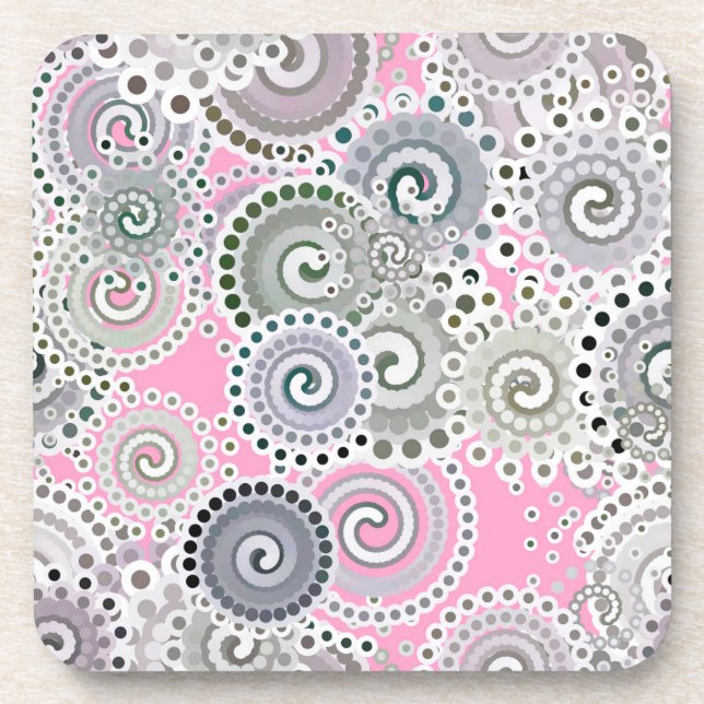 Porta-copo Padrão de espiral frontal, rosa e cinzas (Frente)
