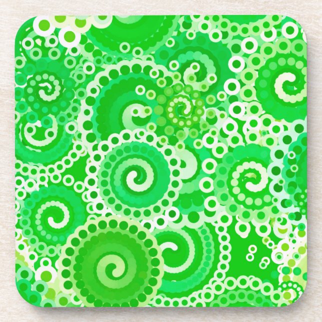 Porta-copo Padrão de espiral frontal, tons de verde-primavera (Frente)