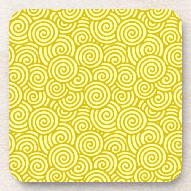 Porta-copo Padrão de espiral japonês - mostarda e amarelo cla (Frente)