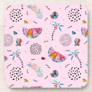 Porta-copo Padrão de Estilo de Memphis Rosa Tropical