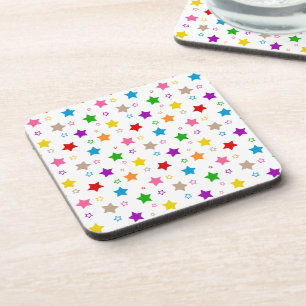 Porta-copo Padrão de Estrelas Coloridas em Branco