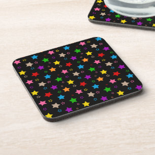 Porta-copo Padrão de Estrelas Coloridas Preto
