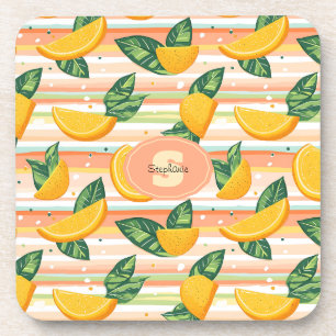 Porta-copo Padrão de Fatia Laranja com Folhas Verdes no Paste