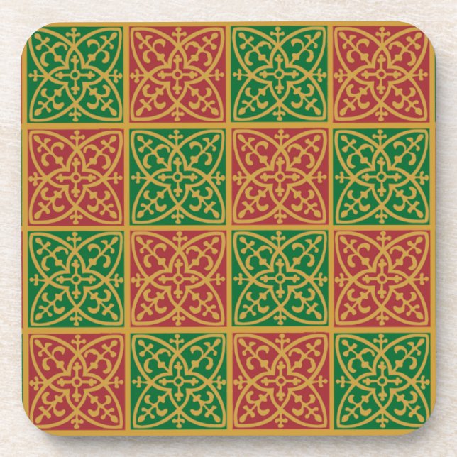 Porta-copo Padrão de Fleur-de-lis Vermelho e Verde (Frente)