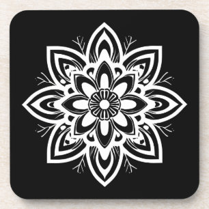 Porta-copo Padrão de Flor Mandala em Preto e Branco