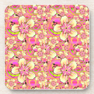 Porta-copo padrão de flor rosa groovy