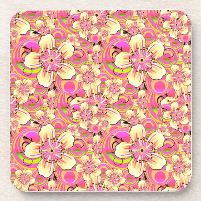 Porta-copo padrão de flor rosa groovy (Frente)