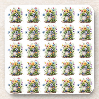 Porta-copo padrão de flores laranja, rosa, amarelo e azul
