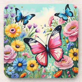 Porta-copo Padrão de Flores Vibrantes de Primavera em Aquarel
