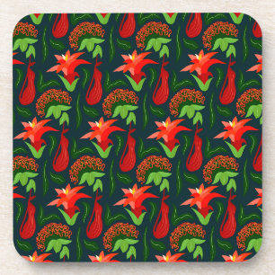 Porta-copo Padrão de Folhas de Flores Exóticas Coloridas-2318