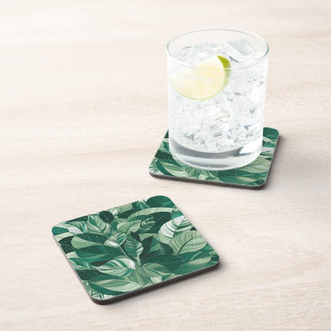 Porta-copo Padrão de Folhas Verdes Modernas (Lado Direito)