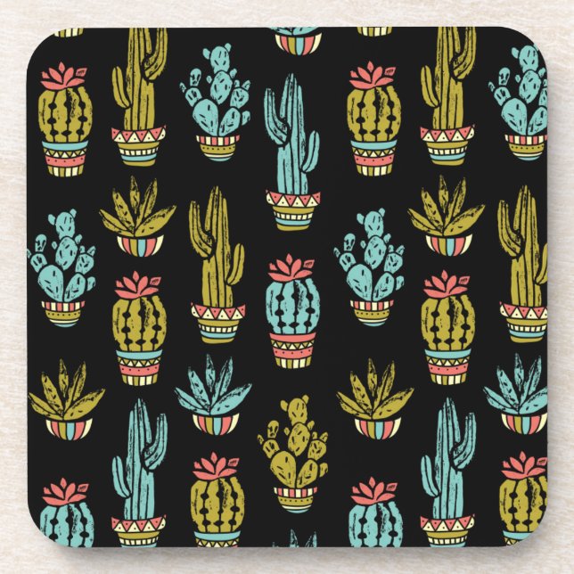 Porta-copo Padrão de Grunge Escuro Cactus (Frente)