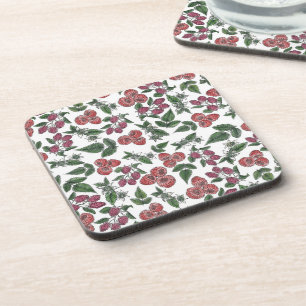 Porta-copo Padrão de Ilustração de Folhas de Fruta de Framboe