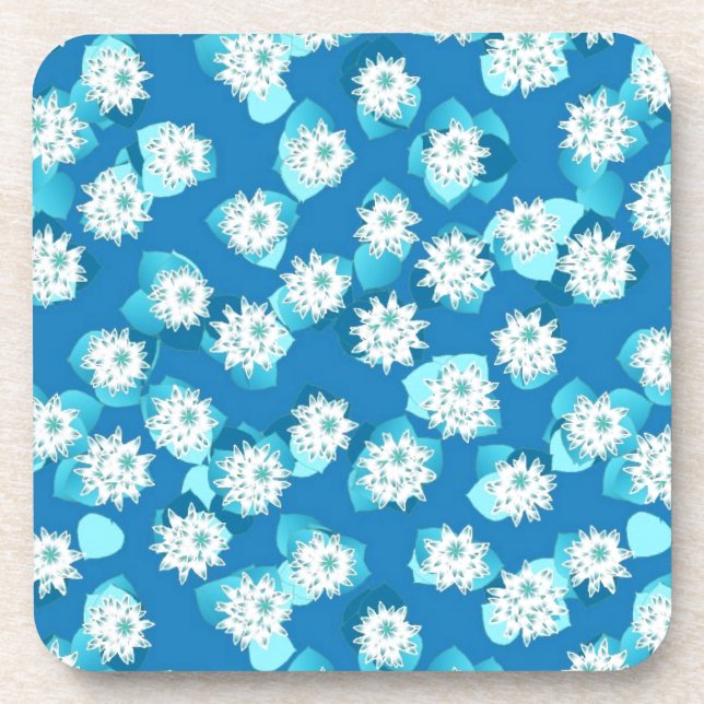 Porta-copo Padrão de lírio, turquesa, azul e branco (Frente)