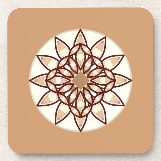 Porta-copo Padrão de Mandala em Tan e Castanho de Chocolate (Frente)