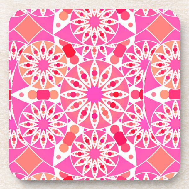 Porta-copo Padrão de mandala, tons de rosa e coral (Frente)